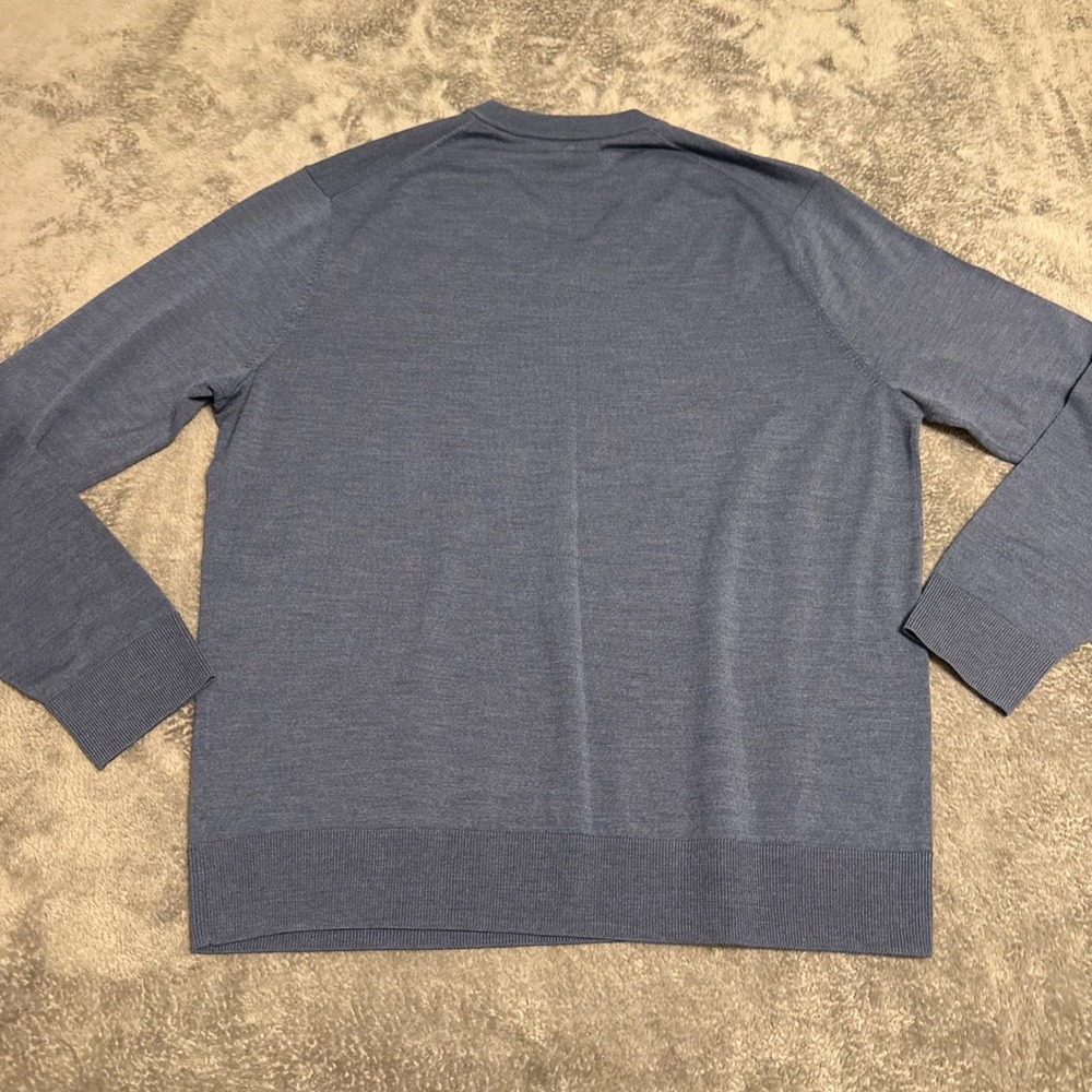 Brooks Brothers Mens V Neck Sweater Merino Wool Blue Size L Long Sleeve - Picture 2 of 7